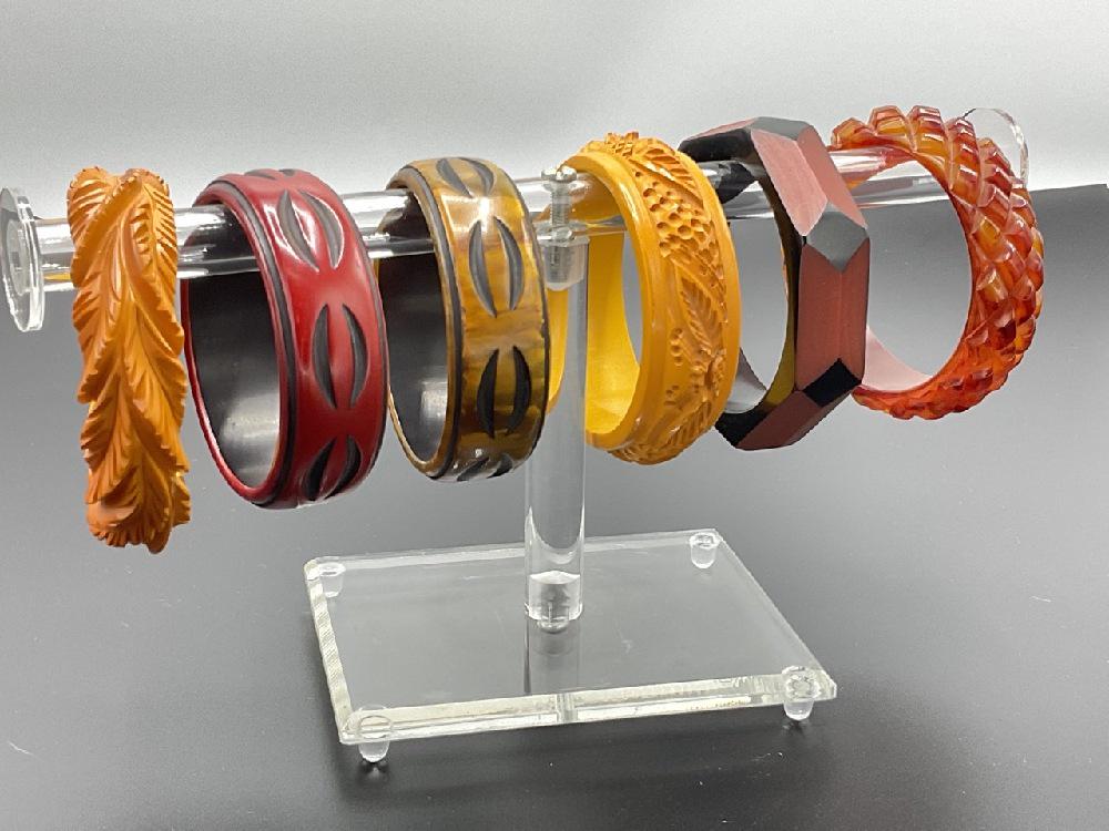 Six (6) Assorted Carved Bakelite Bangle Bracelets (1 of 4)
