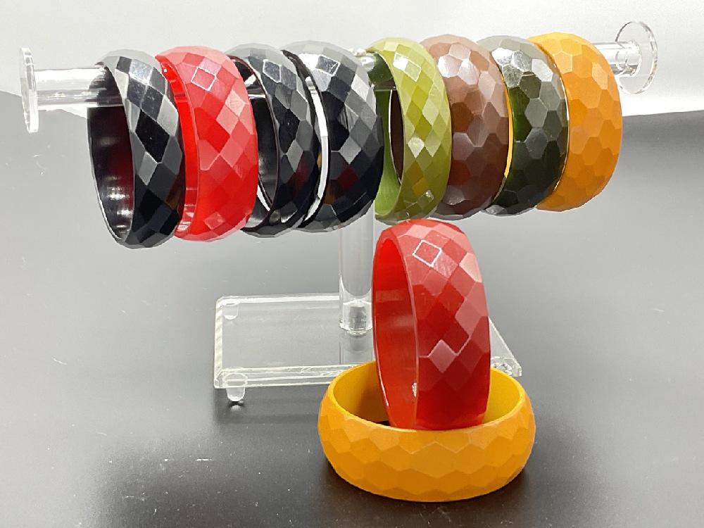Ten (10) Bevel Carved Bakelite Bangle Bracelets (1 of 4)