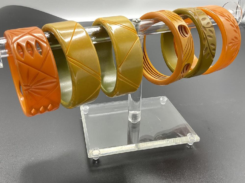 Six (6) Bakelite Bangle Bracelets Olive, Pumpkin and Butterscotch Amber (1 of 6)
