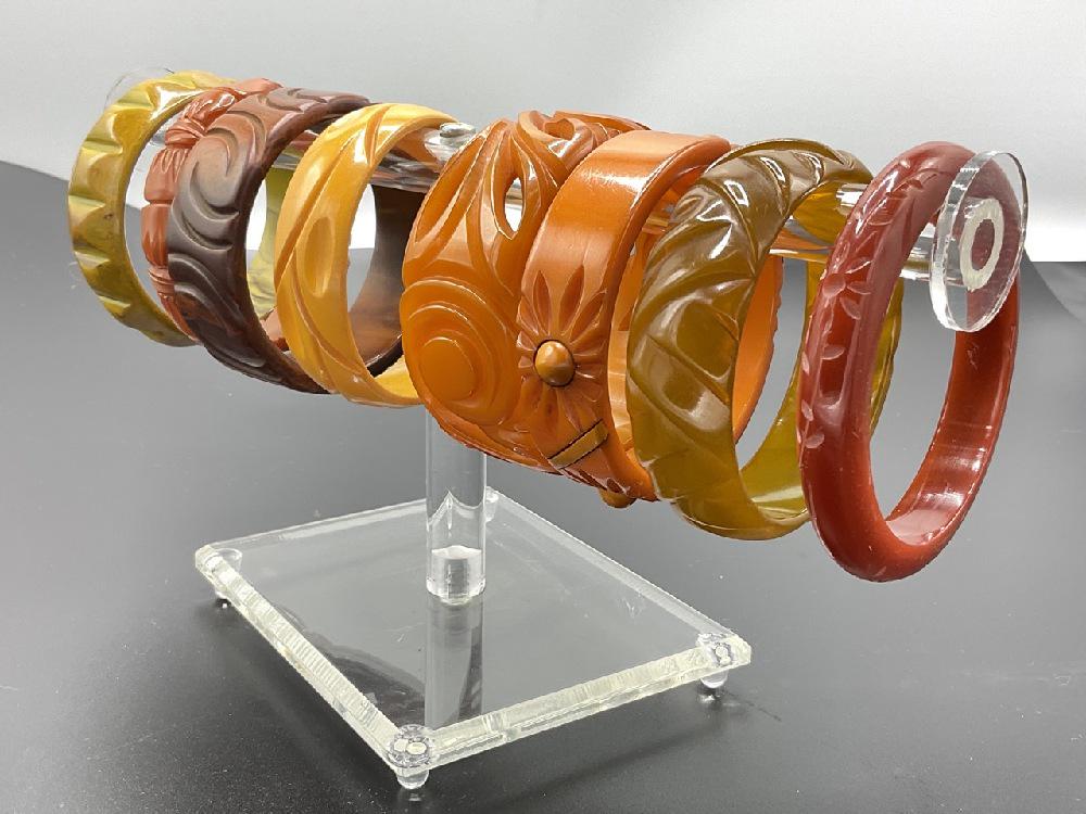 Eight (8) Carved Bakelite Bangle Bracelets (1 of 4)