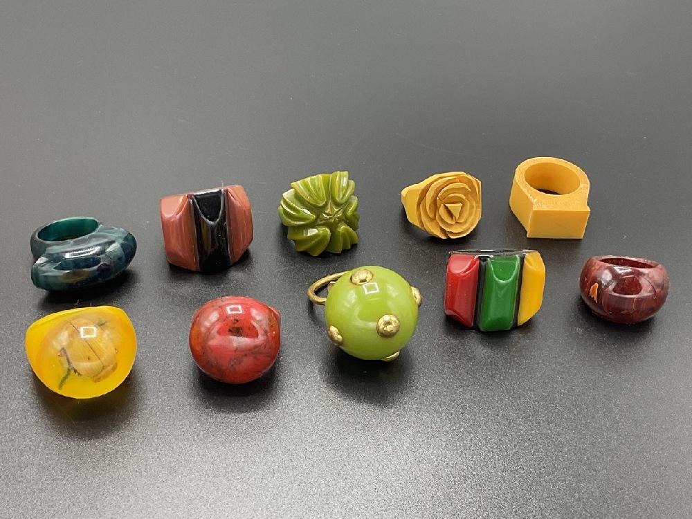 Ten(10)  Vintage Bakelite Lucite Rings (1 of 5)