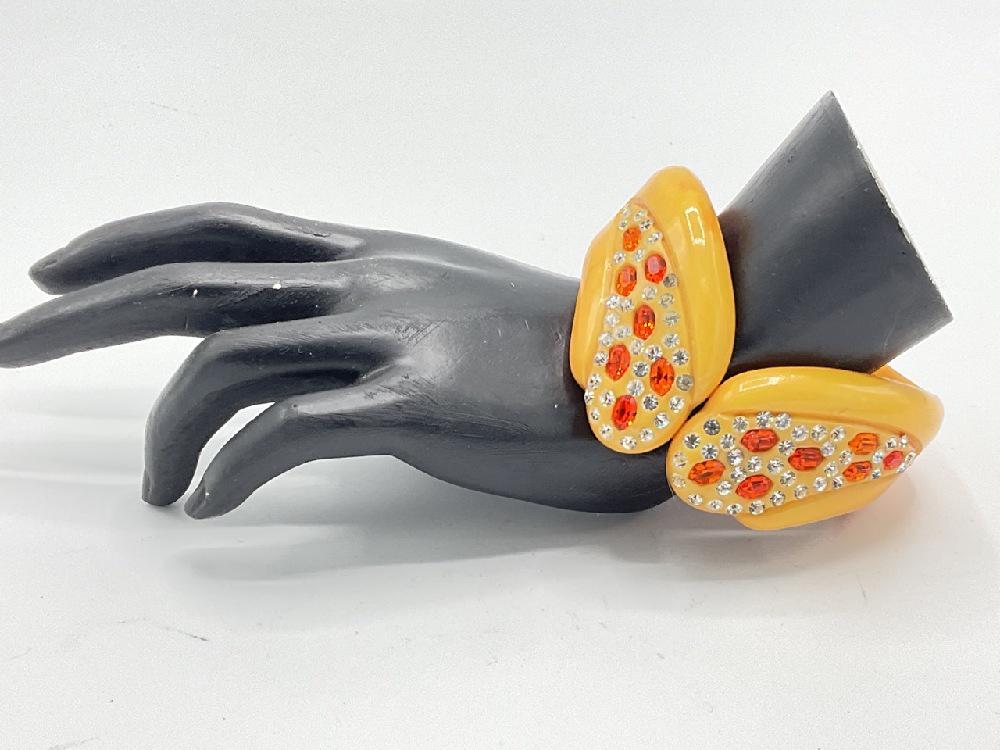 Art Deco Rhinestone Yellow/ Orange Bakelite Clamper (1 of 3)