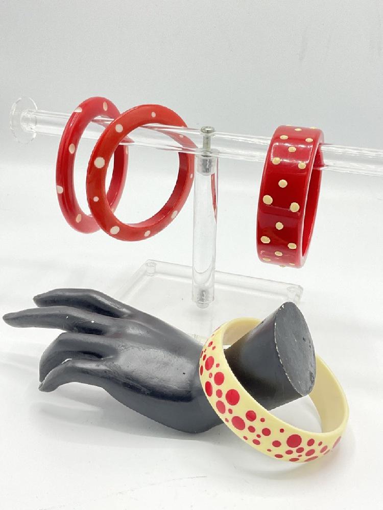Four (4) Vintage Red and White Polka Dot Bangle Bracelets (1 of 4)
