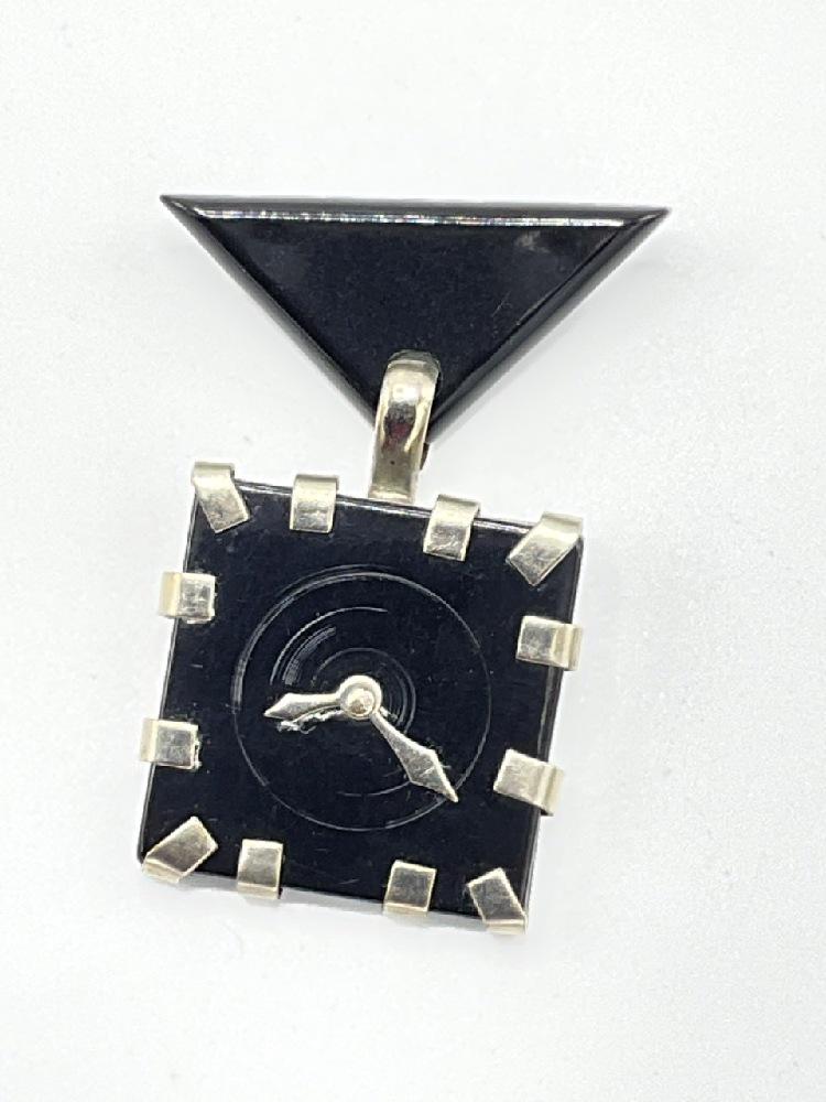 Vintage Black Bakelite Clock Brooch (1 of 4)