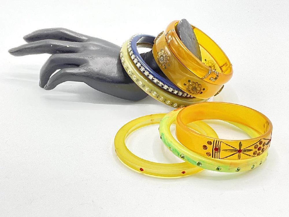Seven (7) Vintage Jeweled Bakelite Bangle Bracelets (1 of 4)