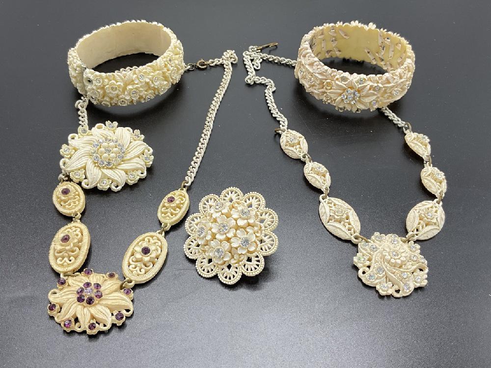 Grouping Of Carved Celluloid Elegant Rhinestone Jeweled Jewelry (1 of 6)