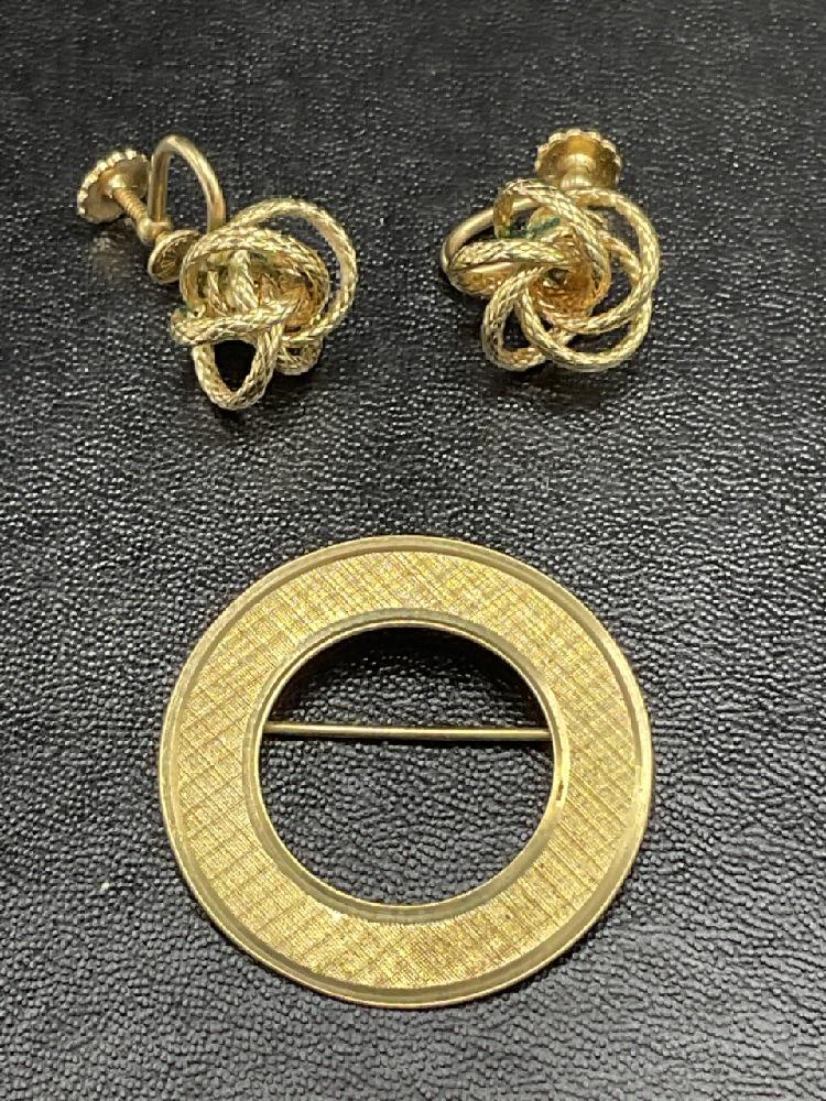 14K Yellow Gold Circle Pin and Infinity Knot Screw Back Earrings (1 of 4)