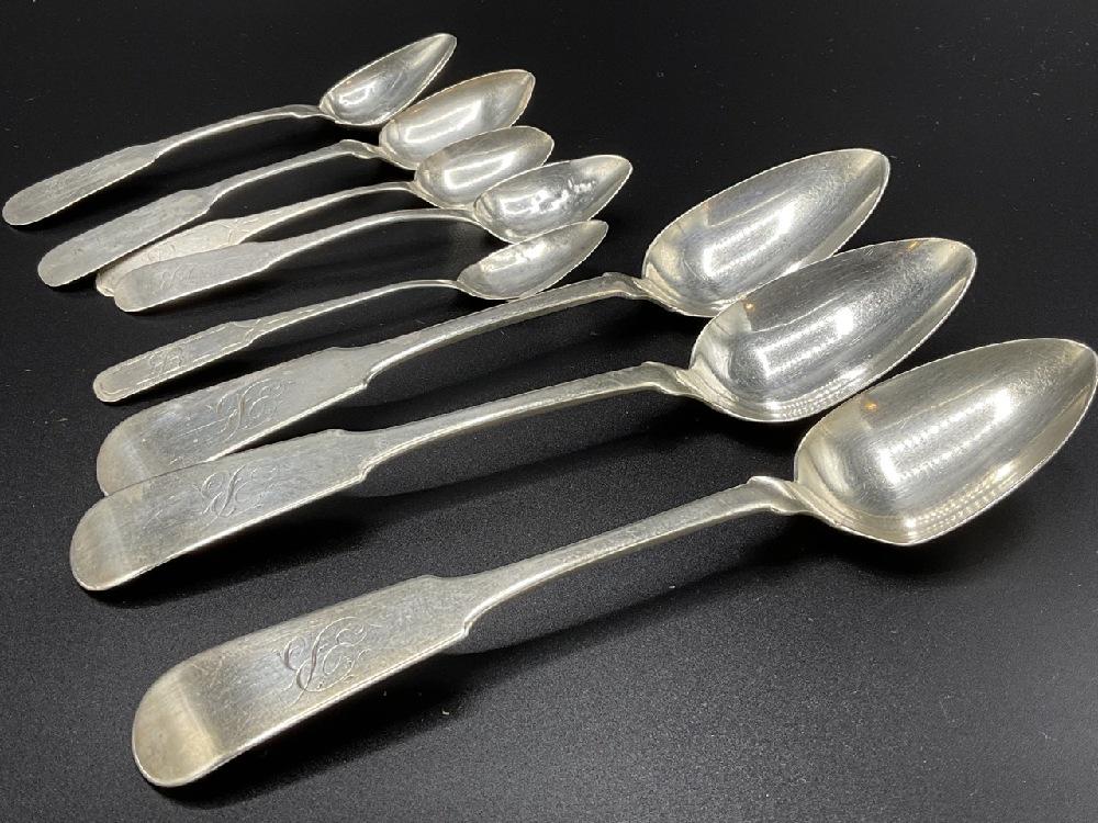 Eight (8) Piece American Coin Silver Spoons, 19th c. (1 of 4)