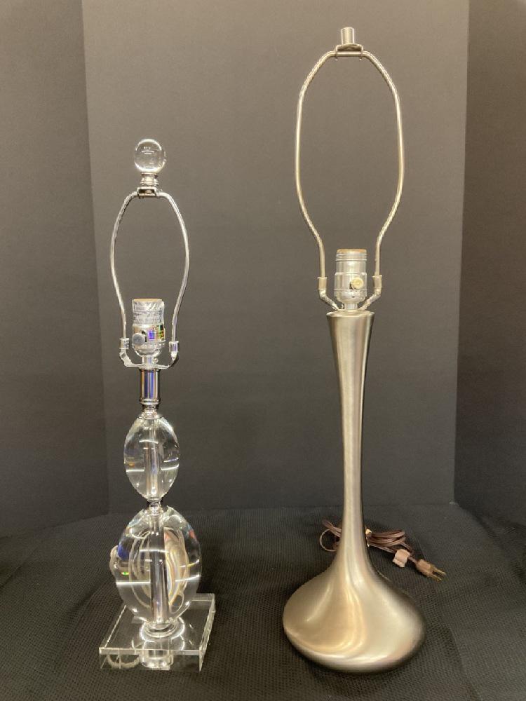Stacked Ball Glass and “Laurel” Style MCM Lamp Bases: Stacked Ball Glass and “Laurel” Style MCM Lamp Base. Dimensions: 22H and 27”HVery Good Condition,Please See Preview Photos.