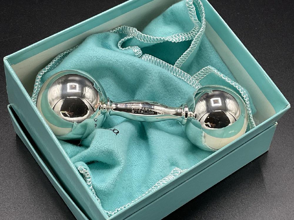 Tiffany And Company Sterling Silver Baby Rattle: Tiffany & Co. sterling silver baby rattle with original felt bag and box. Perfect gift.