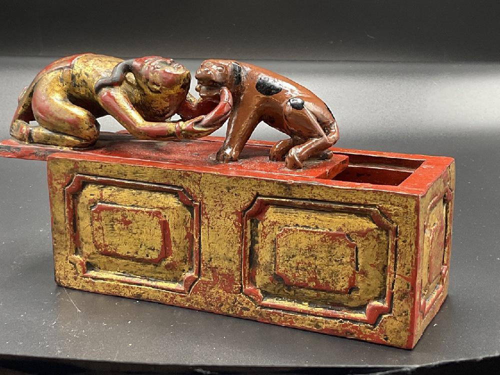 Antique Chinese Lacquered Figural Slide Top Box (1 of 7)