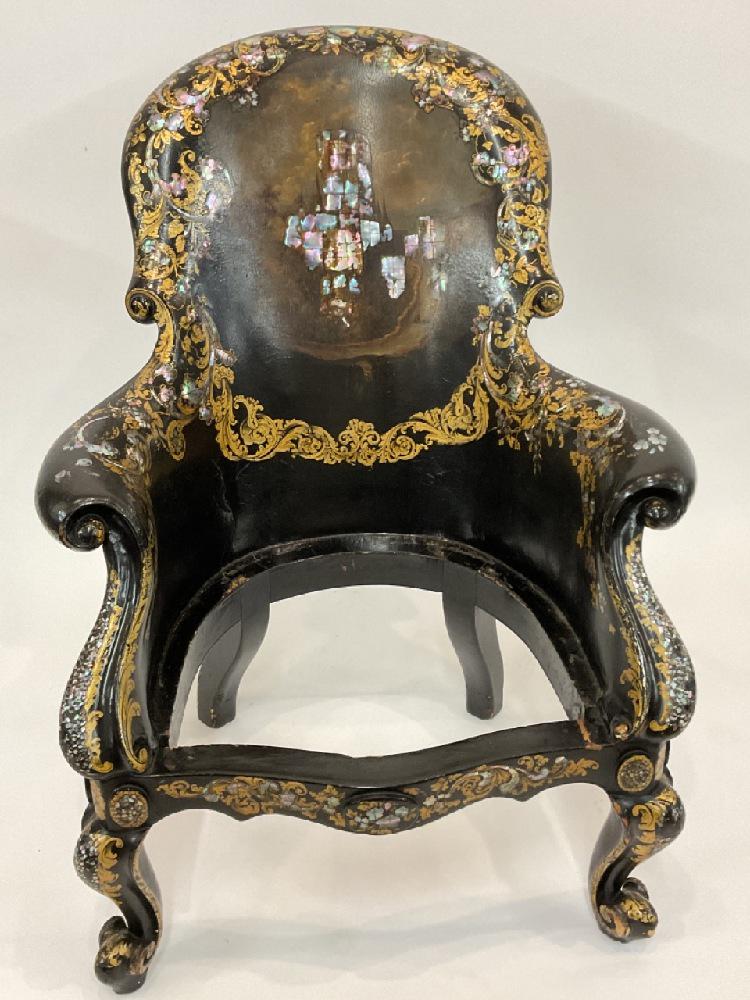 Victorian Black Lacquered Papier Mache Parlor Chair (1 of 9)