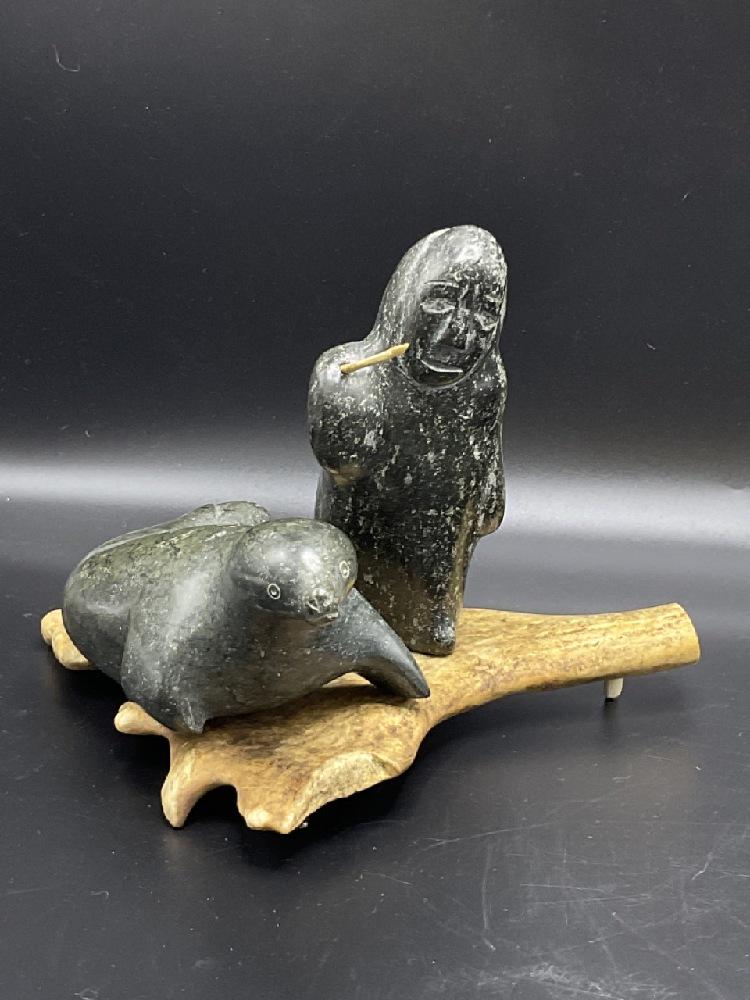 Alaska Inuit Art Hunting Eskimo and Seal: Alaskan Inuit Art, Hunting Eskimo and SealGood Condition, Please See Preview Photographs Dimensions: 6” H x9” W
