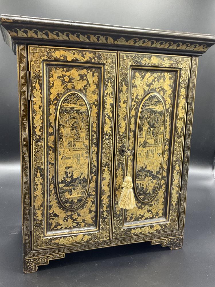 Antique Chinoiserie Lacquered Wood Jewelry Chest (1 of 7)
