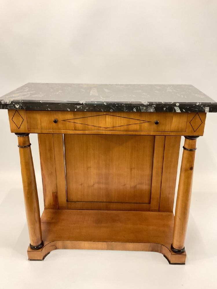 Biedermeier Style Server: Biedermeier style server with marble top. Dimensions: 37 1/2" X 38" X 17 1/2"