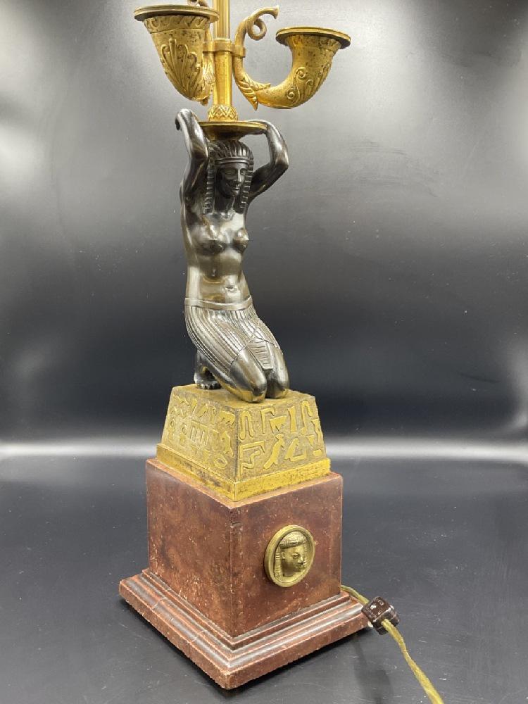 French Empire Bronze Candelabra Lamp, Egyptian Goddess (1 of 7)