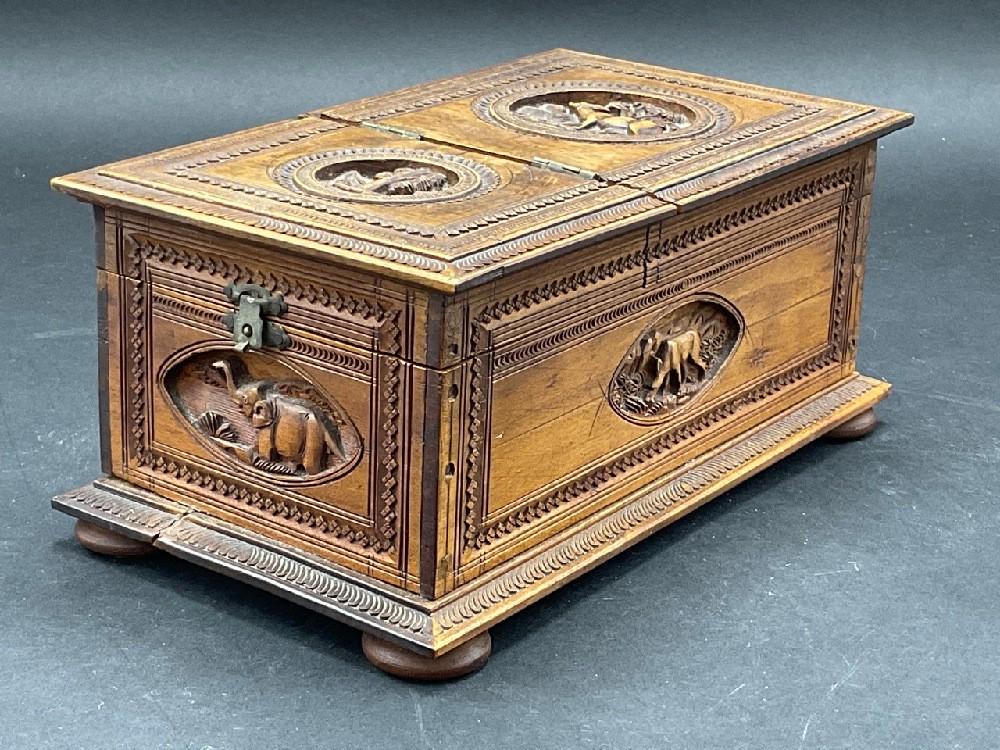19th c. Exotic Carved Wood Sewing Box (1 of 8)