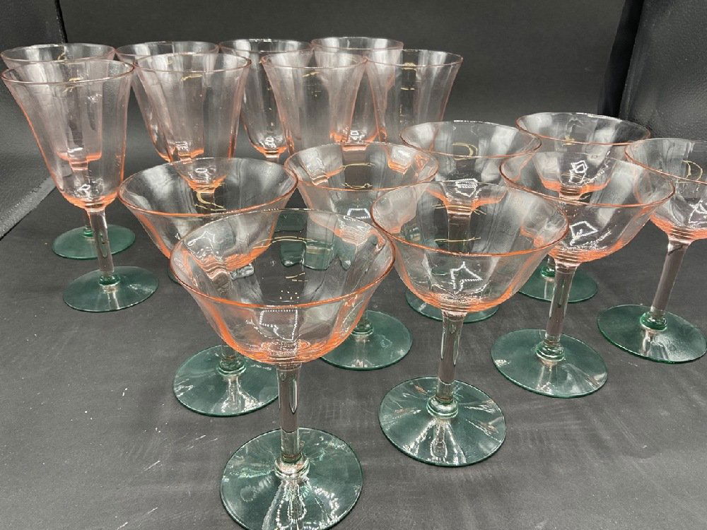 Depression Pink And Green Stemware Goblets (1 of 5)