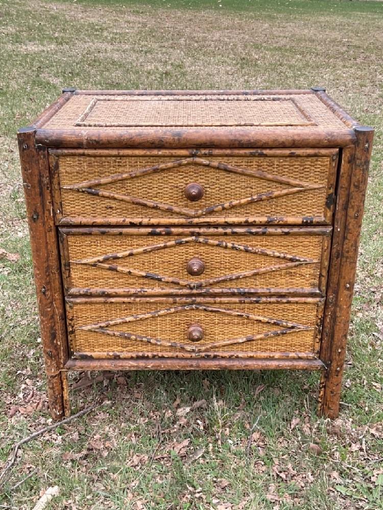 Two Drawer Rattan Bedside Stand: Rattan bedside stand with two drawers.Dimensions 24” x 16 1/2” x 24 1/2”