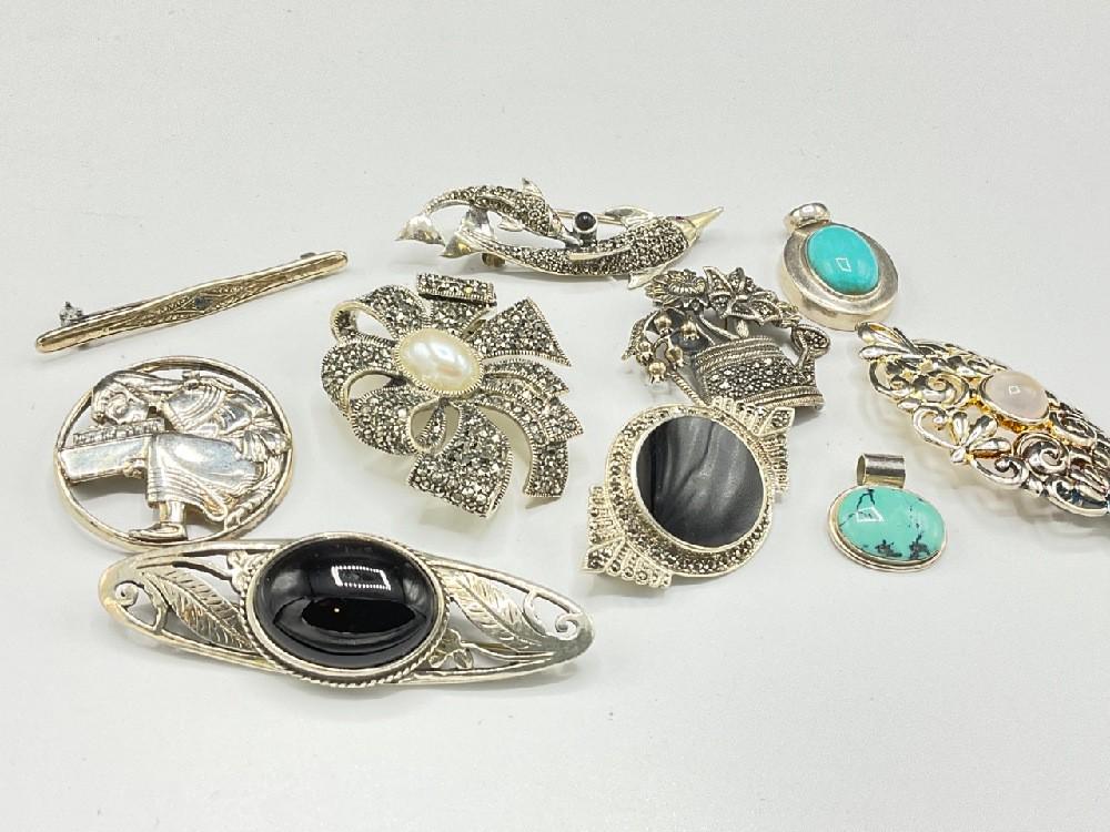 Ten (10) Sterling Silver Pins and Pendants (1 of 4)