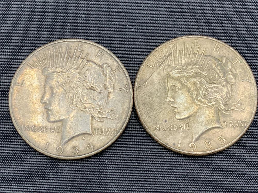 1934-D 1935-P Silver Peace Dollars (1 of 2)