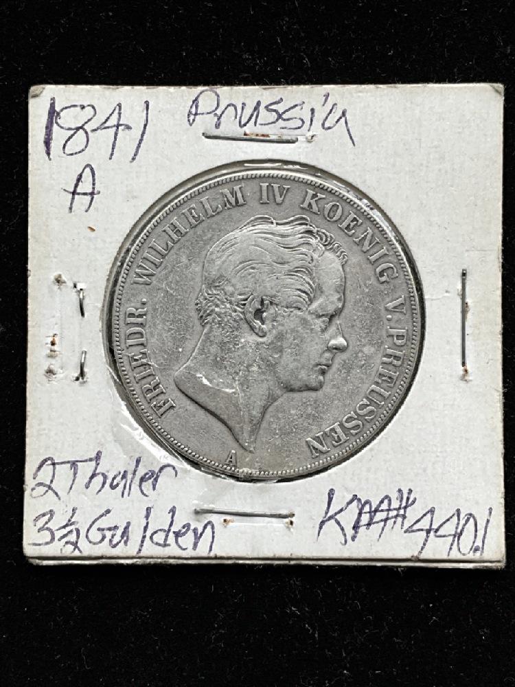 1841 A Silver Prussia Germany 2 Thaler/ 3 1/2 Gulden Freidrich Wilhelmina IV (1 of 2)