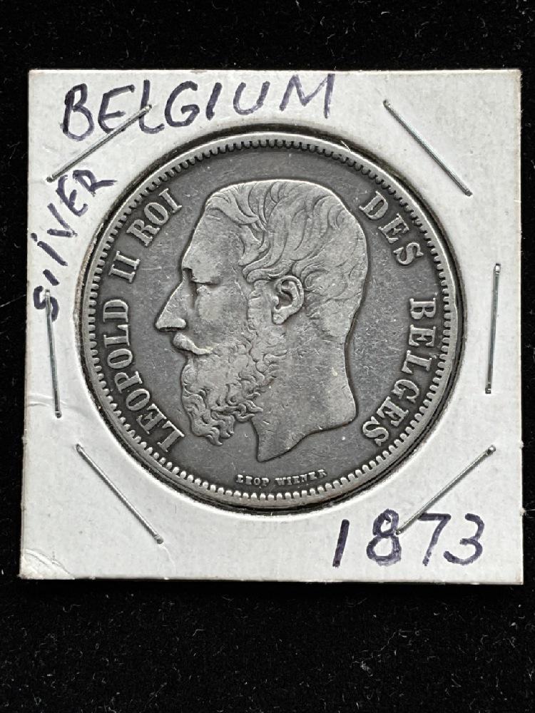 1873 Silver Belgium 5 Francs Leopold II: 1873 Silver Belgium 5 Francs Leopold II