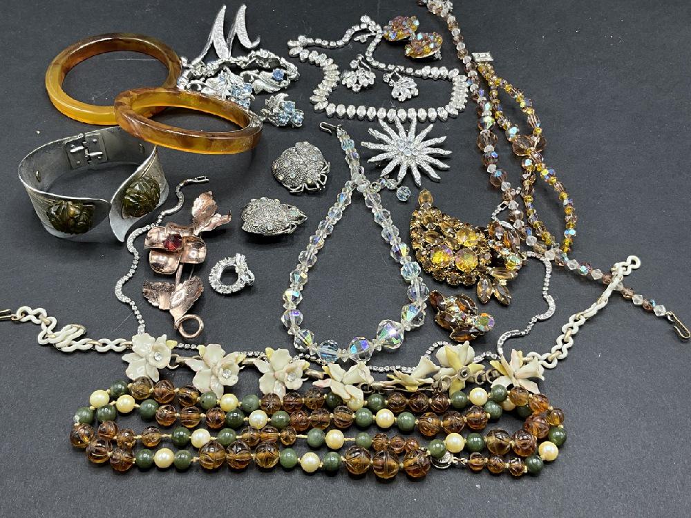 Vintage Costume Jewelry Lot, Rhinestones, Sterling, Bakelite Etc.: Vintage Costume Jewelry Lot, Rhinestones, Sterling, Bakelite Etc.