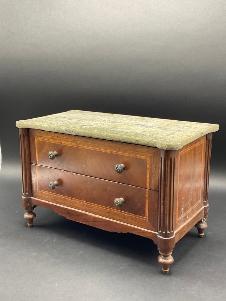 Antique French Marble Top Two Drawer Miniature Dresser (1 of 6)