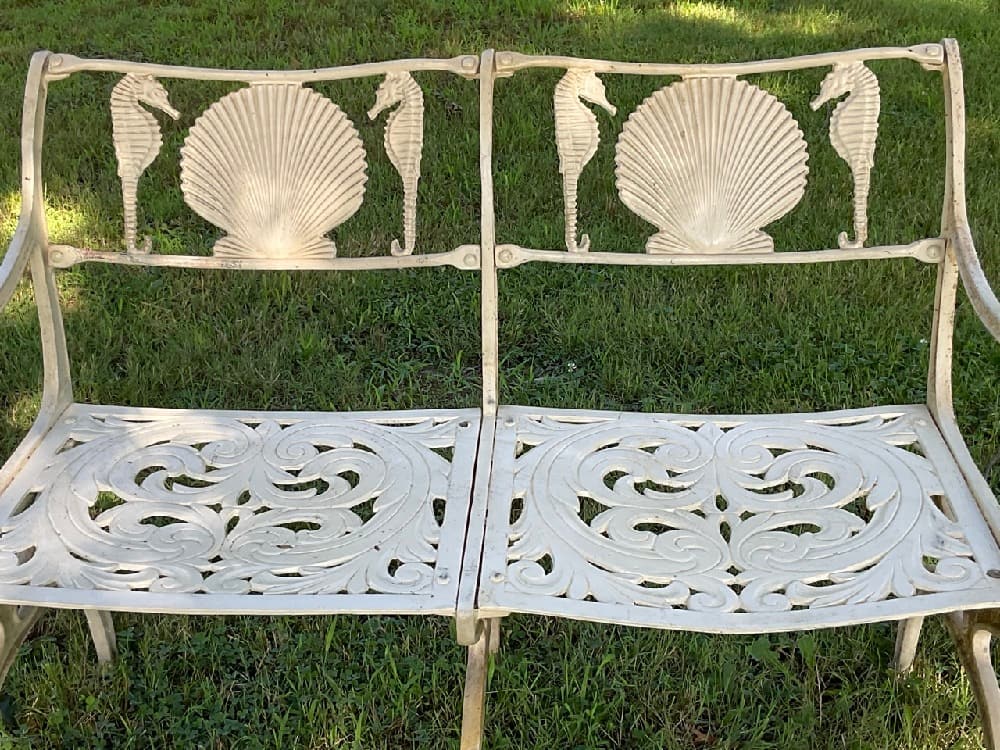 Vintage White Wrought Iron Sea Horse Bench Made by Molla , New York, USA (1 of 8)