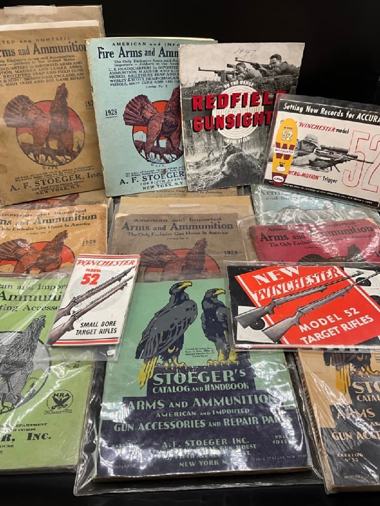 Stoeger Arms Catalogs and Ephemera, Winchester Etc.: Stoeger Arms, Ammunition and Shooting Accessories Catalogs No. 9, No.10, No.11,No.12,No.16,No.20, No.23,No.27, No. 30.American and Imported Arms and Ammunition 1927 and 1928. Good Condition, Please Se