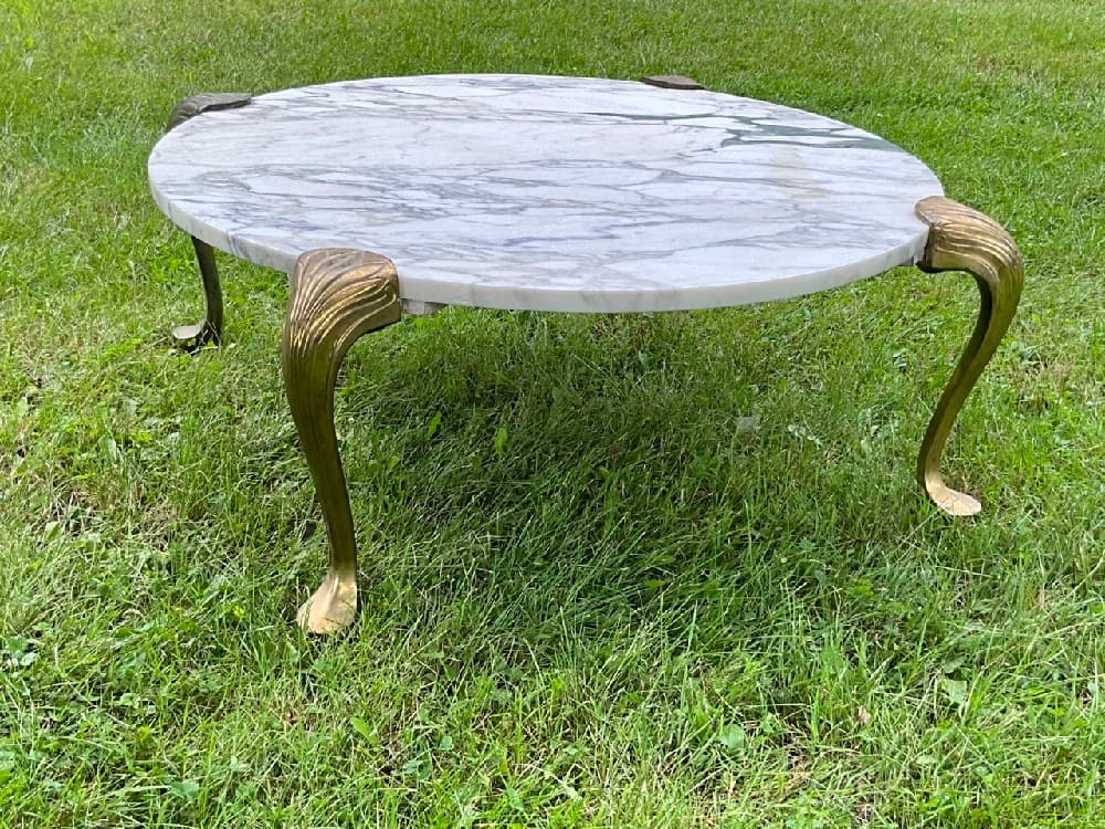 French Brass and Round Marble Top Coffee Table (1 of 5)