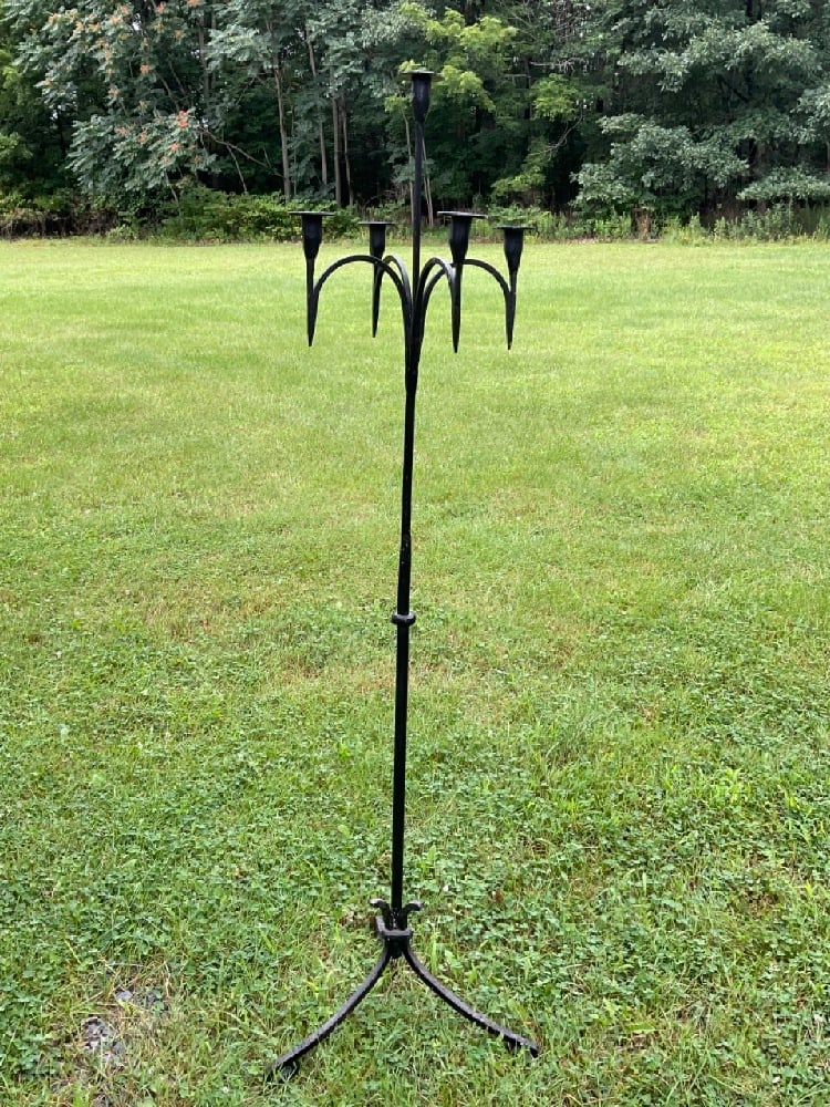 Wrought Iron Candelabra: Hand Wrought Iron Candelabra Good Condition, Please See Preview Photographs Dimensions: 60” H x 16” W x 16” D