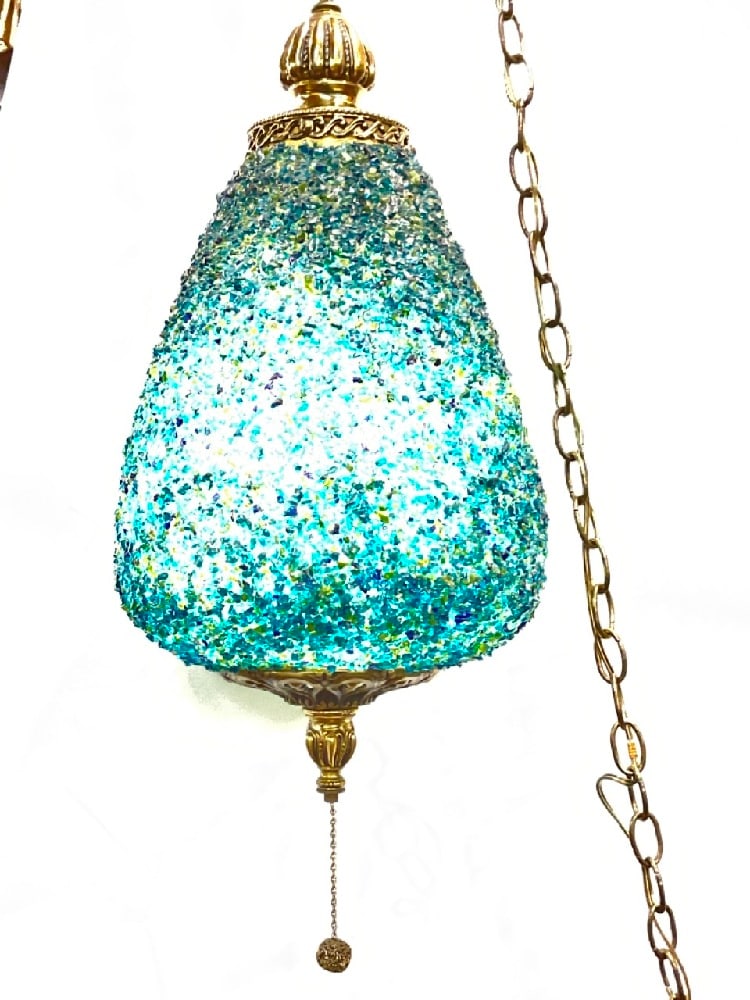 Mid Century Modern Blue Spaghetti Hanging Fixture: Mid Century Modern Blue Spaghetti Hanging Fixture. Good Condition, Please See Preview Photographs ( Some Wear)Dimensions: 24”H x 11”W