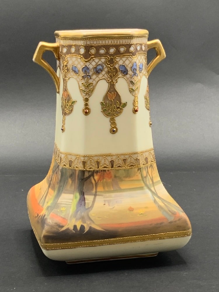 Nippon Moriage Decorated Vase w/ Hand Painted Landscape (1 of 5)