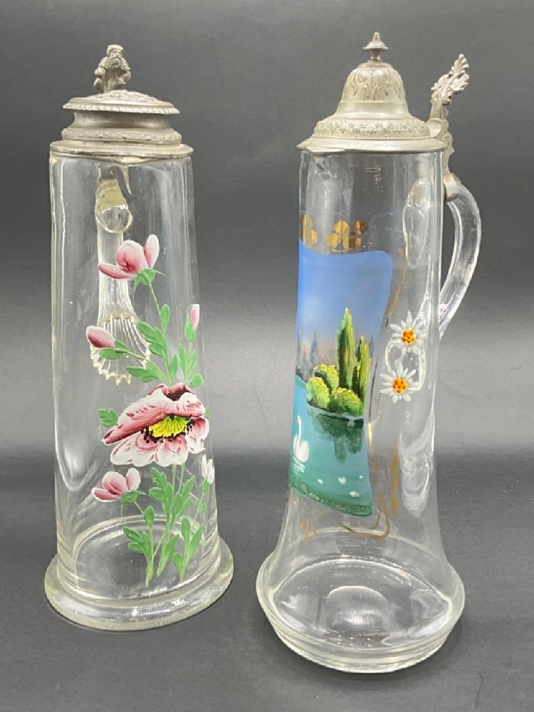 Two (2) Antique German Glass and Pewter Steins (1 of 6)