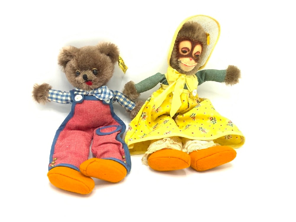 Designed by “Character “So. Norwalk, Conn Stuffed Monkey and Bear: Designed by “Character “So. Norwalk, Conn Stuffed Monkey and BearGood Condition,Please See Preview Photographs Dimensions: 11” H and 12” H (with Bonnet)