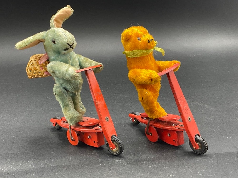 Two German Wind Up Scooter Bear and Rabbit Toys (1 of 5)