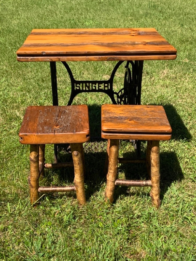 Singer Sewing Table Repurposed Table W/ Stools Auction