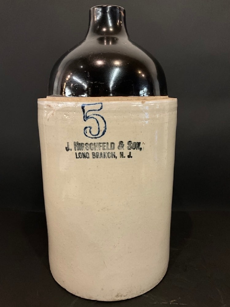 J.Hirschfeld & Son, Long Branch, NJ 5 Gallon Brown Glaze Stoneware Jug (1 of 9)