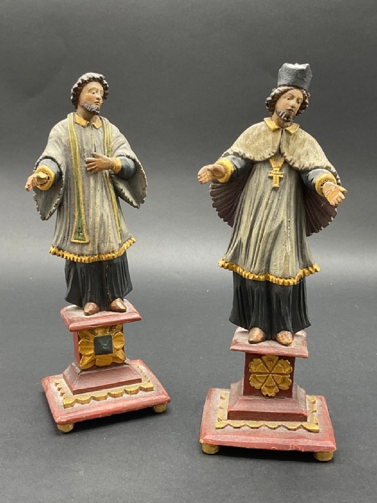 Two (2) Antique Polychrome Painted Wood Religious Statues (1 of 5)