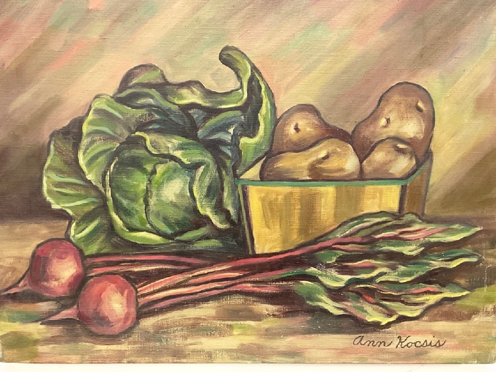 Ann Kocsis (New York 1910-1972) Still Life Oil "Cabbage": Ann Kocsis (New York 1910-1972) Titled: Cabbage Oil on canvas Signed lower right. Dimensions: 20" X 24" Ann Kocsis of New York city was an American Still life painter. A collection of works by the art