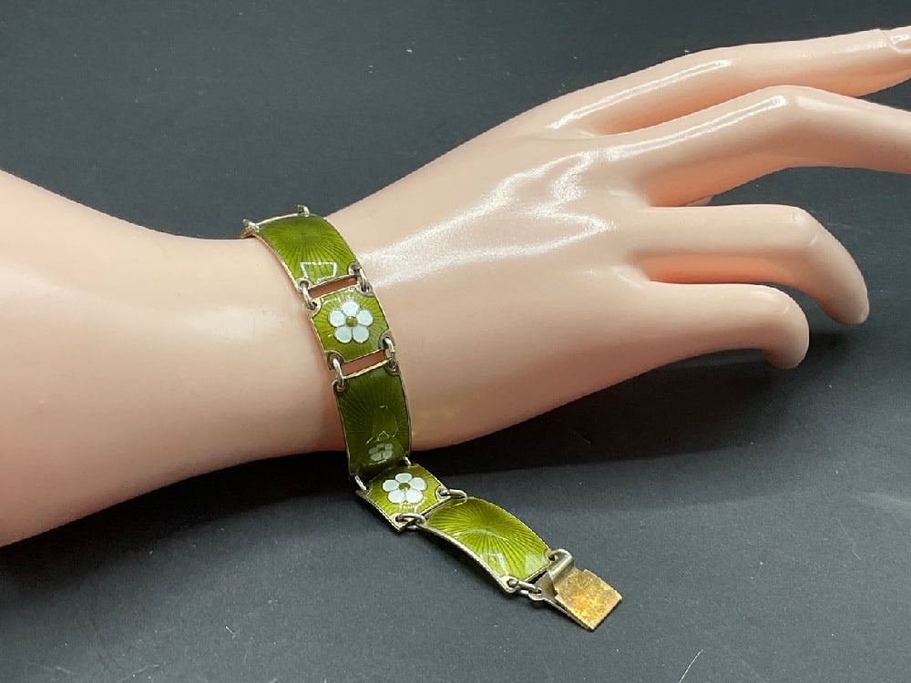 Vintage Norwegian Enameled Sterling Silver Bracelet (1 of 4)