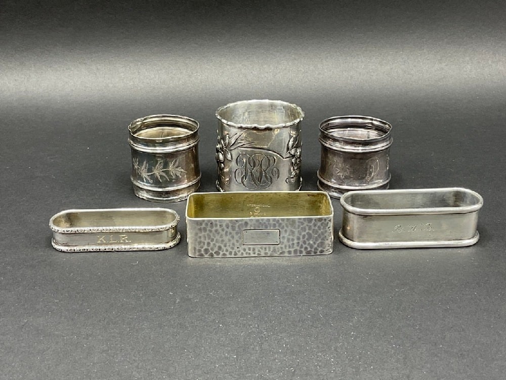Lot of 6 Sterling Silver Napkin Rings: Six (6) Sterling silver napkin rings. Total weight: 3.8 troy ounces.