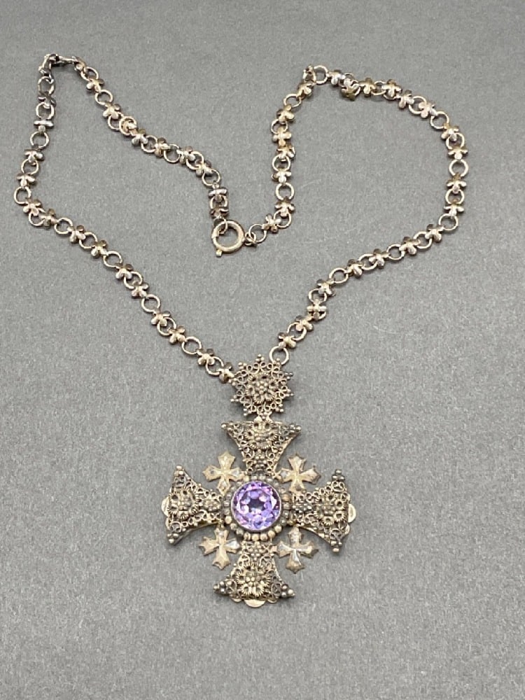 European Antique Cross Pendant w/ Amethyst Necklace (1 of 5)