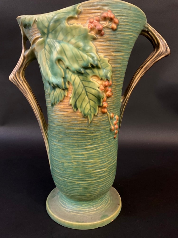 Roseville USA  38-12 Pottery “Bushberry “ Double Handle Vase (1 of 6)
