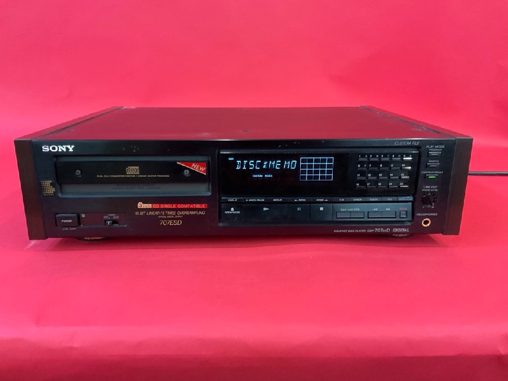 Sony 707ESD Digital Compact Disc CD Player: Sony 707ESD. Dimensions: 5” x 18 1/2” x 14”. Weight: 40.05 lbs.