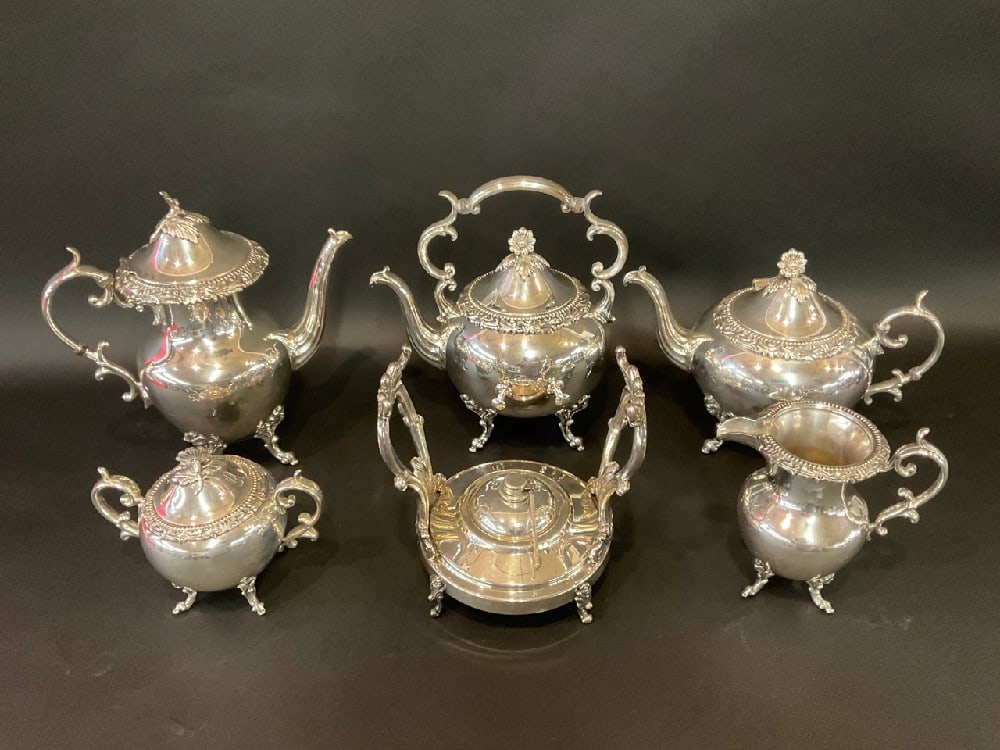 Seven Piece Victoria Sheffield Silver Tea Set Auction