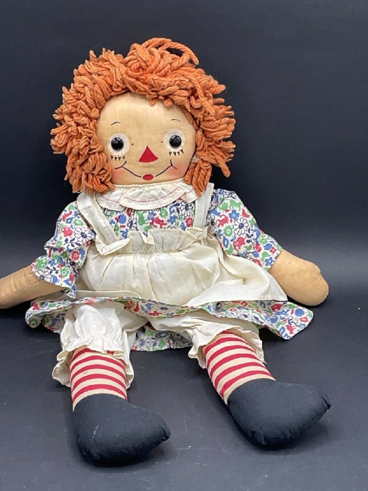 1950s Raggedy Ann Doll: Three (3) Vintage 60's Blue Glass Decanters Dimensions: 18 1/2”