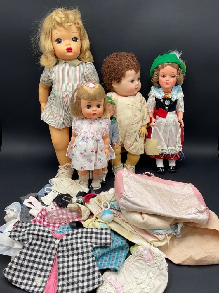 Terry Lee, Tiny Tears and Assorted 50's Doll Lot: Terry Lee, Tiny Tears and Assorted 50's Doll Lot. Multiple outfits including Terry Lee Brownie Oufit etc.
